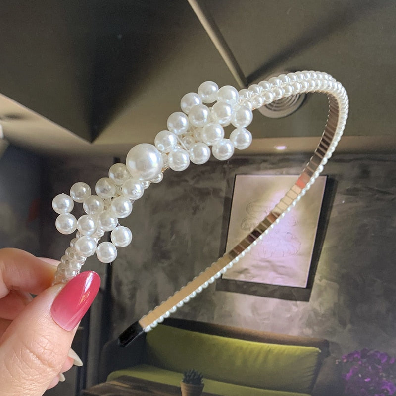 Women Simulated Pearl Hairbands Jewelry 2020 New Fashion Flower Headband Hair Hoops Holder Ornament Gift Girls Accessories