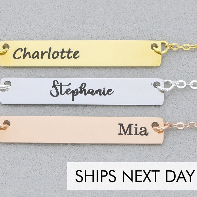 316L Personalized Bar Necklace Cold Staimless Steel Customized Nameplate Jewelry Necklace Custom Couple BFF-Mother&#39;s Day Gift