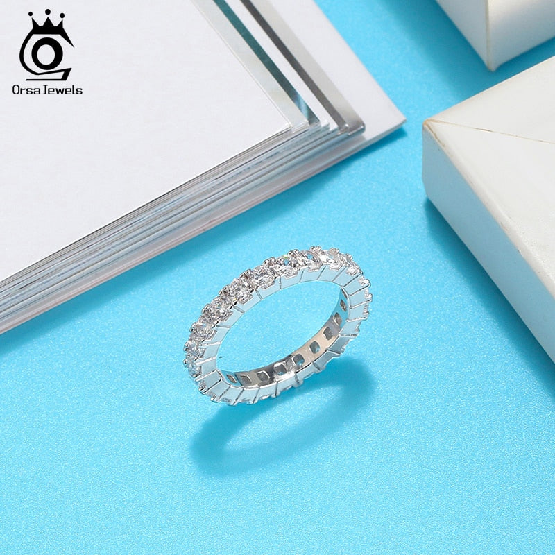 ORSA JEWELS Newest Zircon Stunning Women Thin Ring Sterling Silver Dating Party Authentic 925 Rings Fashion Fine Jewelry SR205
