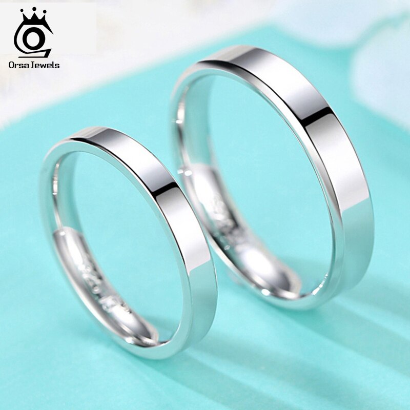 ORSA JEWELS 100% Real 925 Sterling Silver Women Rings Simple Korean Style Finger Ring Men Wedding Band Fine Jewelry Gift OSR73