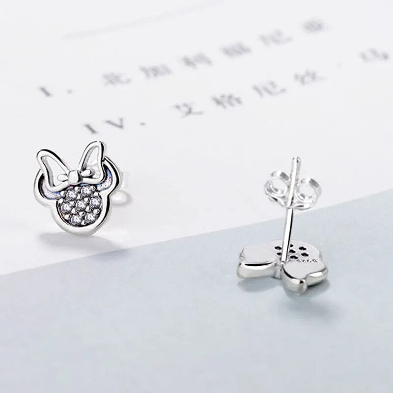 Hight Quality Silver Color CZ Zirconia Stud Earrings for Girls Kids Baby Lovely Minnie Shape Crystal Earrings Jewelry Gift