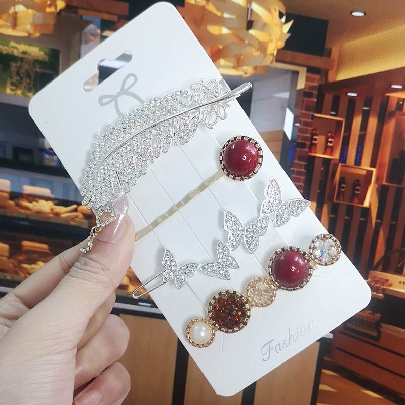 Korea Shiny Crystal Hair Clip Set Fashion Hair Accessories 2022 Trend For Women Girl Pearl Rhinestone Hairpin Side Clip For Hair