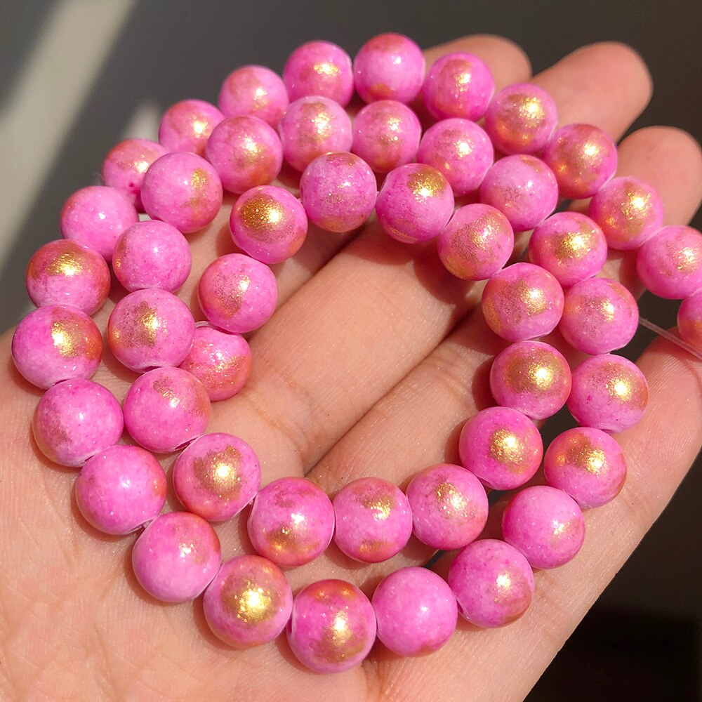 White Howlite Spun Gold plated Loose Stone Round Beads for Jewelry Making DIY Bracelet 15'' strand 4/6/8/10/12mm