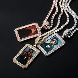 TOPGRILLZ custom photo square medallion pendant iced zircon pendant men hip hop fashion jewelry