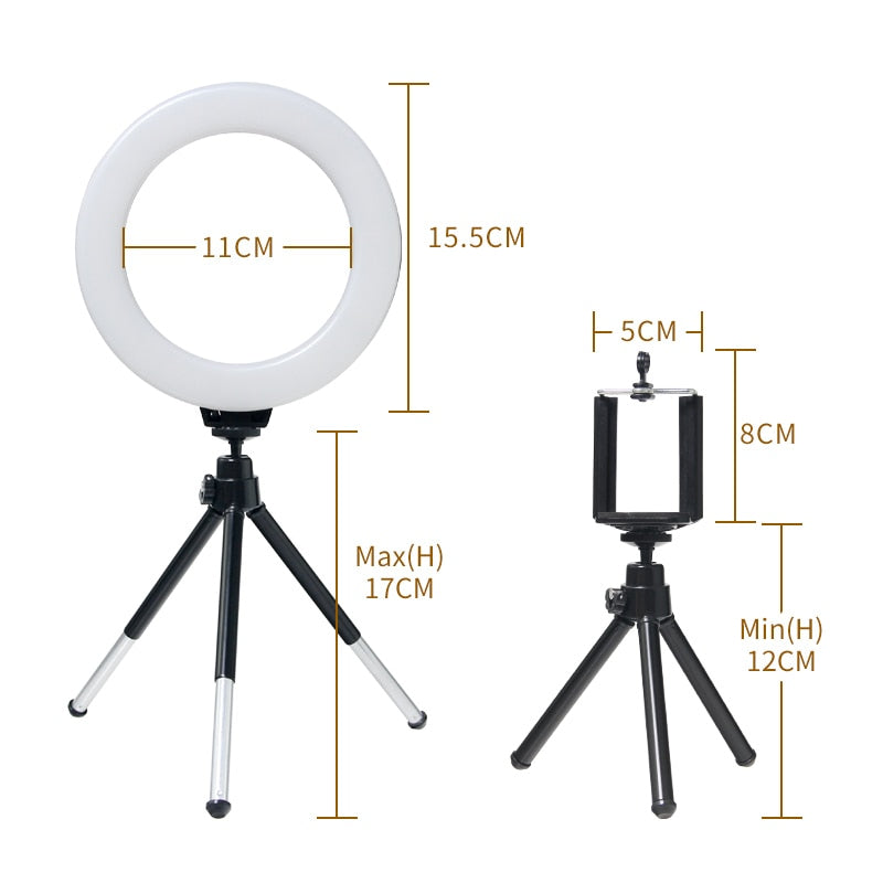 SH 16cm 6 inch Circle Round Light With Tripod Stand Usb Charge Selfie Led Lamp Dimmable Photography Light For Photo Photography Studio