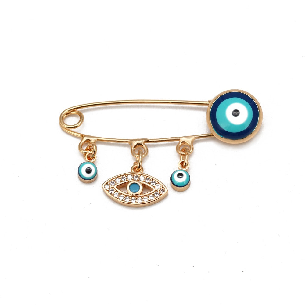 Lucky Eye Blue Turkish Evil Eye Brooch Pin for Women Men Dropping Oil Flower Crown Star Hamsa Hand Charm Fashion Jewelry BD52