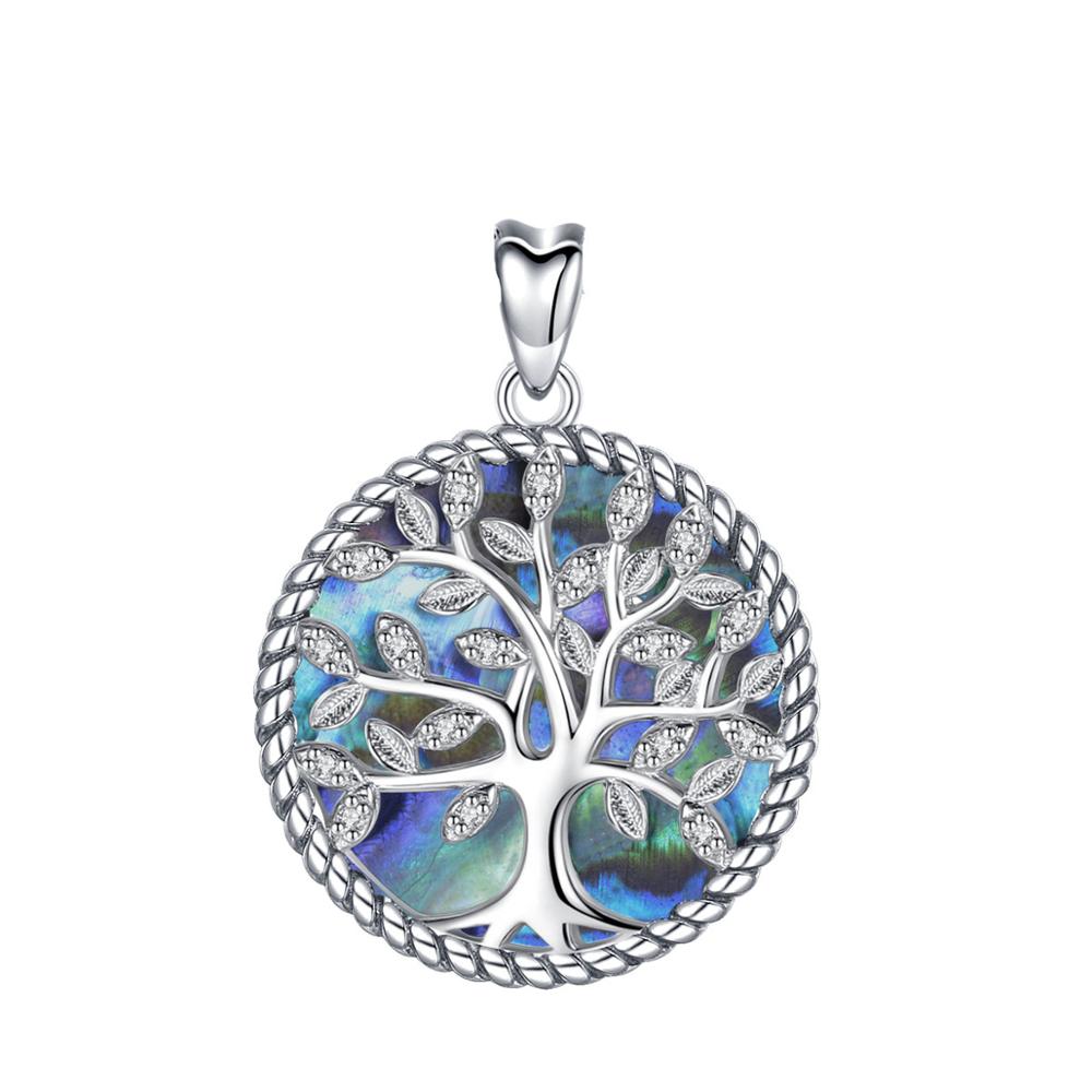 EUDORA 925 Sterling Silver Tree Of Life Pendant Crystal Leaf Blue Mother of Pearl Necklace Women Fine Jewelry Gift with Box D170