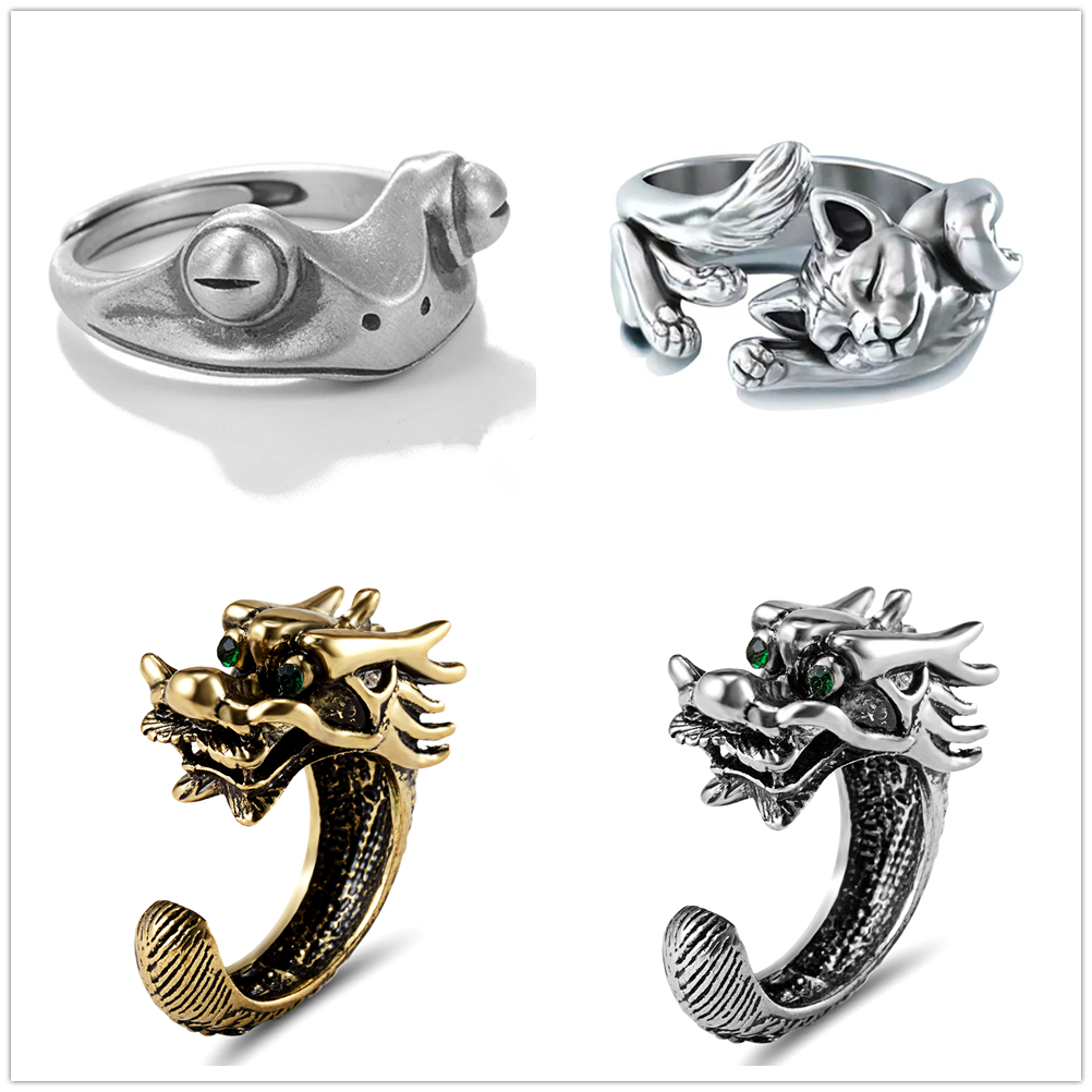 Cute Fortune Cat Animal Rings Couple Jewelry Adjustable Finger Rings For Men Lover Women Lady Girl Boy Male Valentine&#39;s Day Gift