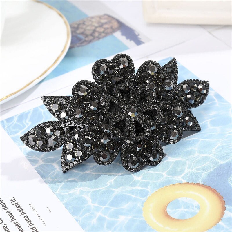 AWAYTR Crystal Flower Barrettes Hair Clips for Women Vintage Rhinestone Hairpins Headwear Girls Hair Accessories Jewelry Clips