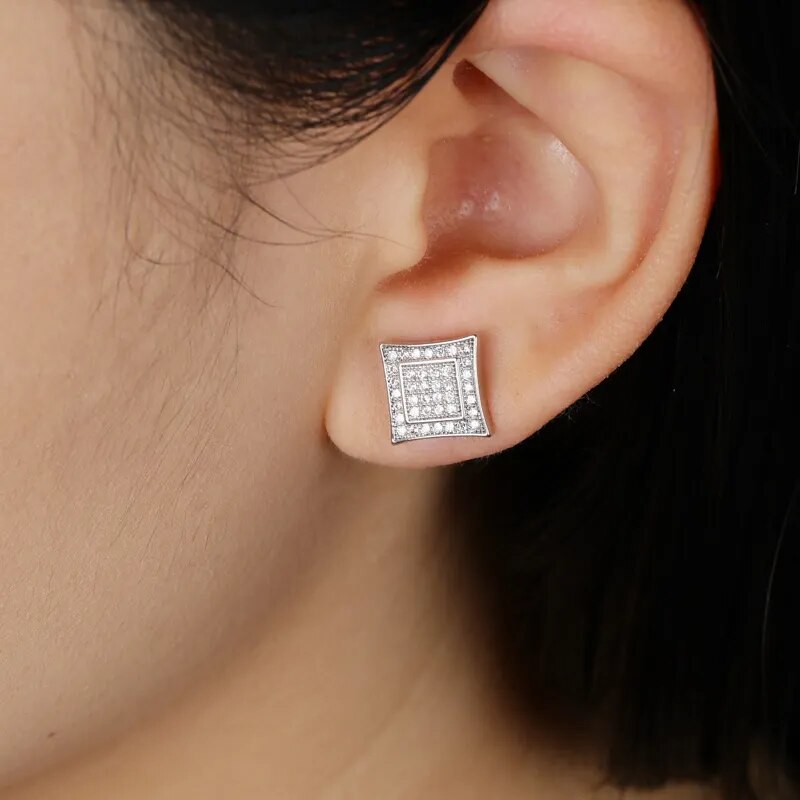 TOPGRILLZ Hip Hop Gold Silver Color Earrings Men Iced Cubic Zircon Micro Pave CZ Square Shape Stud Earrings For Women Jewelry