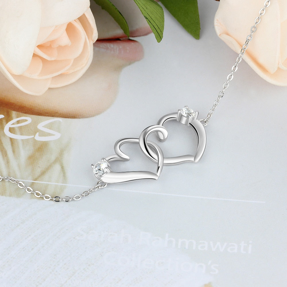 Silver Color Intertwined Heart Bracelet with Cubic Zirconia Fashion Adjustable Chain Bracelets for Women  (BA102459)