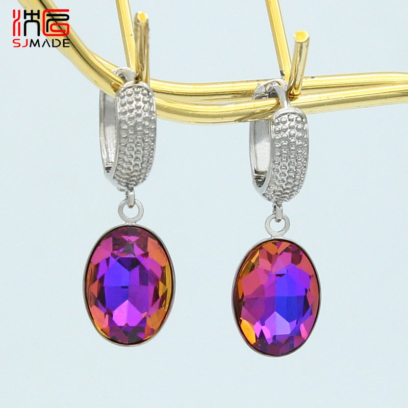 SHENJIANG New Fashion Egg Shape Oval Crystal Dangle Earrings Rose Gold For Women Wedding Elegant Jewelry