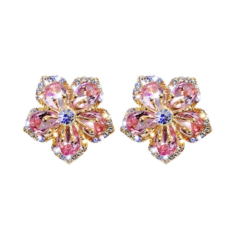 New Korea Sweet Cute Flower Crystal Temperament Geometric Shiny Zircon Earrings Statement Earrings for Women Girl Pendientes