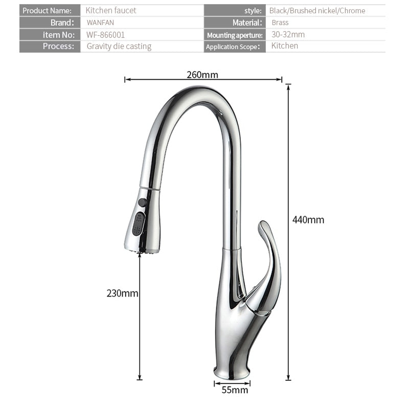 Kitchen Faucets Silver Single Handle Pull Out Kitchen Tap Single Hole Handle Swivel 360 Degree Water Mixer Tap Mixer Tap 866001