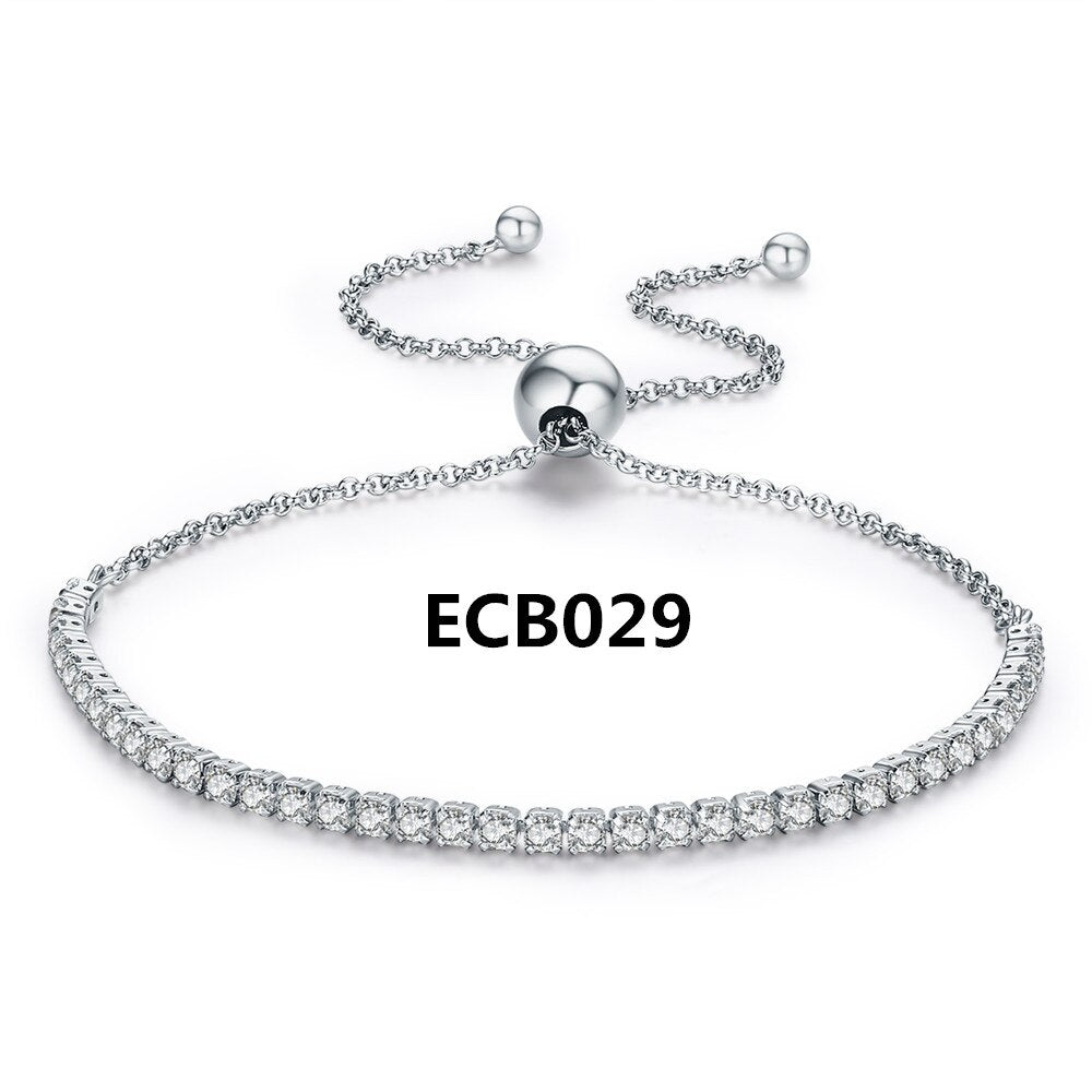 Exquisite BISAER ECB029 Classic Round Link Bracelet - 925 Sterling Silver with AAA Zircon - Certified Fine Jewelry for Women