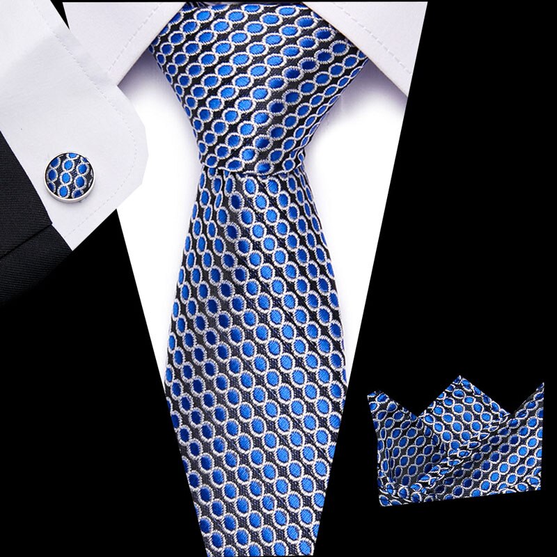 Free shipping Mens Ties  Luxury Paisley Blue Silk Tie with Hanky Tie Set Cufflinks Buisness jacquard Woven Neck Tie