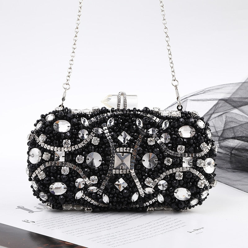 Women Clutch Party Luxury Blue Evening Bag Wedding Purse Crystal Chain Shoulder Bag High Quality Rhinestone Female Clutch