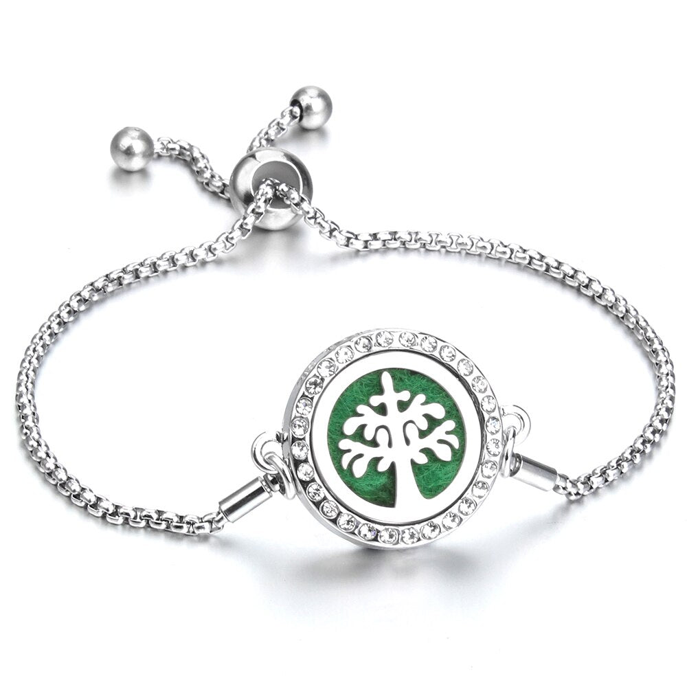 Aromatherapy Bracelet Essential Oil Diffuser Locket Tree of Life Adjustable Perfume Bracelet Crystal Magnetic Bracelet for Women