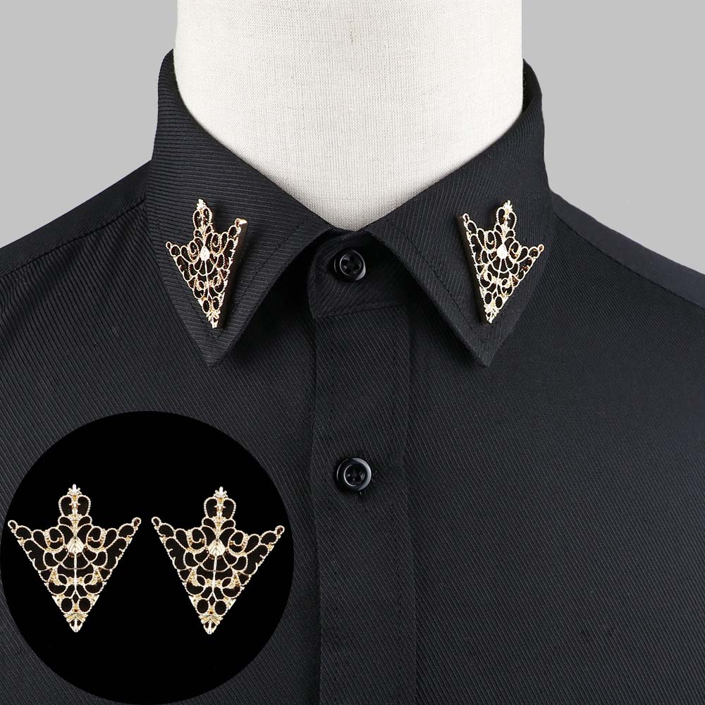 1 Pair Trendy Suit Shirt Collar Pin Tree Leaf Dragon Leopard Hollowed Triangle Crown Brooches For Men Women Daily Wear Accessory