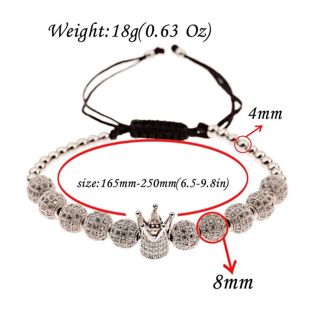 Luxury CZ King Crown Charm Men&#39;s Copper Bead Macrame Bracelets Fashion Geometric Long Tube Set Bracelets&amp;Bangles For Women