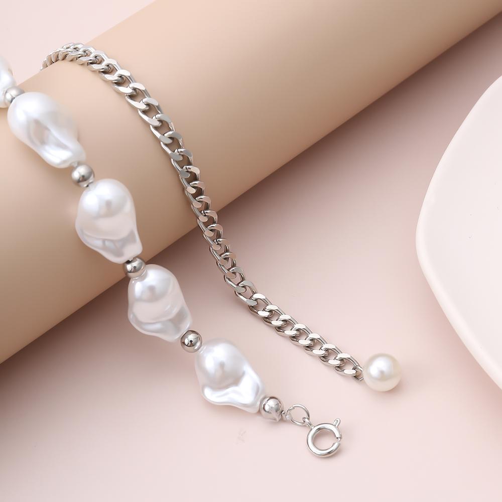 Goth Baroque Pearl Pendant Choker Necklace Collares Statement Wedding Punk Boho Lariat White Color Chain Necklace Women Jewelry