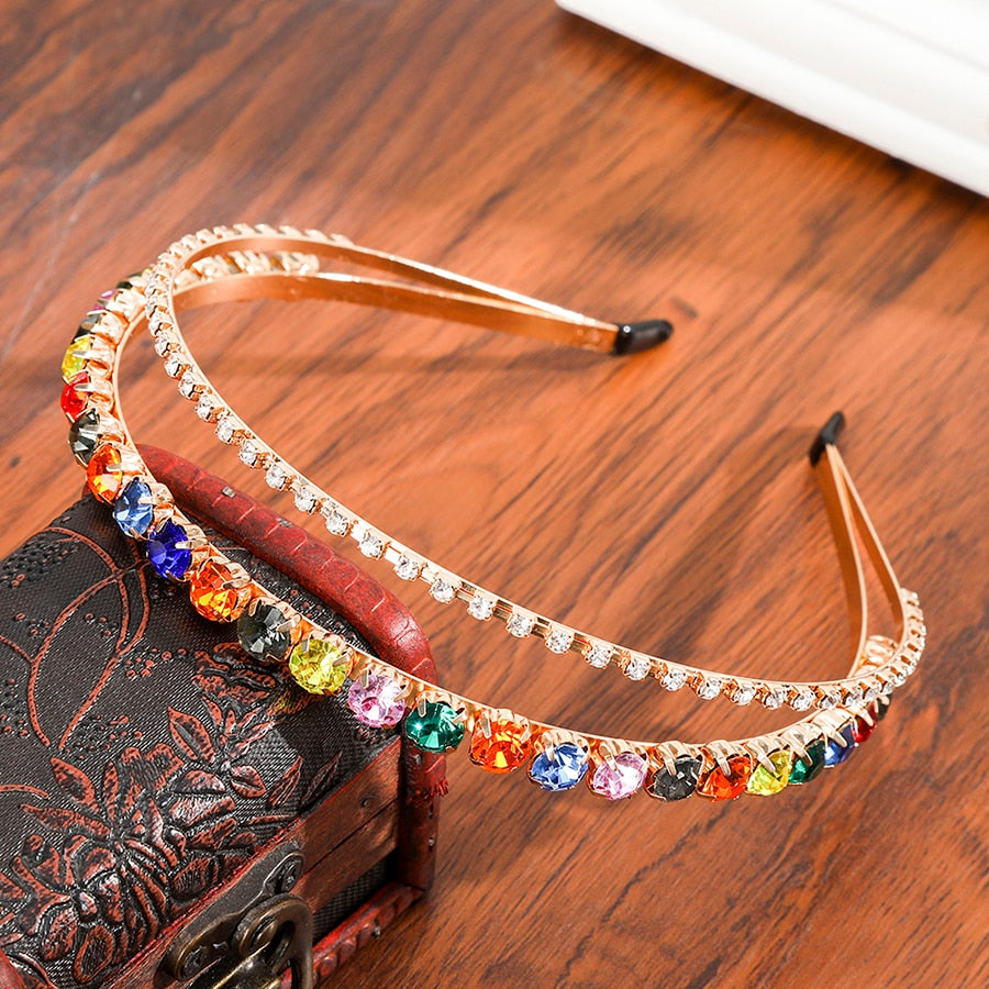 Haimeikang Rhinestone Bezel Baroque Headband Luxury Silver Crystal Hairband Sparkly For Fashion Women Hair Accessories