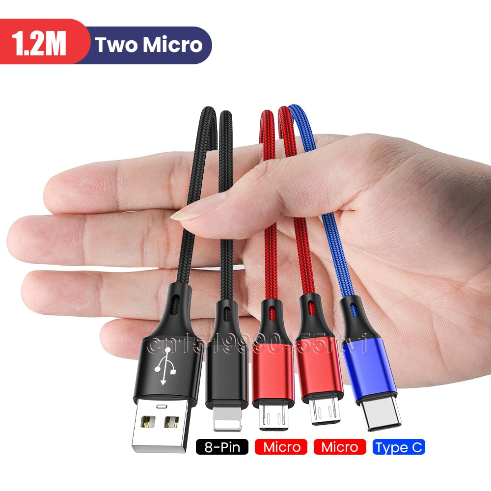 4in1 3in1 USB Type C Cable for iPhone 14 13 12 11 Pro Max 3 in 1 2 in 1 Charging Cable Micro USB Cable for Huawei Samsung Xiaomi