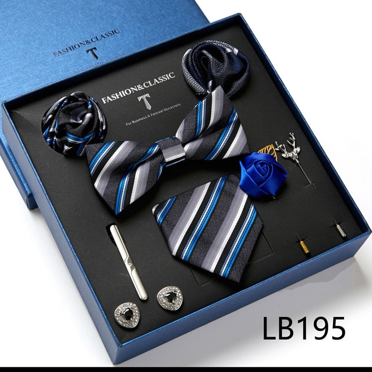 Gift Box Custom Ties Hanky Cufflinks Bowtie Sets 7cm Paisley Cravats Striped Necktie for Men Wedding Party