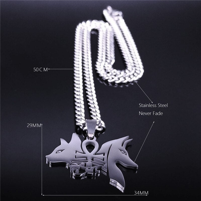 Anubis Dog Cat Egyptian Ankh Cross Stainless Steel Necklace for Women/Men Eye of Horus Necklace Jewelry bijoux femme N4436S02