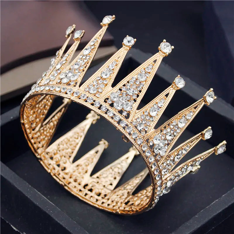 Baroque Rhinestone Crown Metal Circle Bride Tiaras Hair Jewelry Pageant Birthday Party Head Ornaments Princess Diadem Accessory