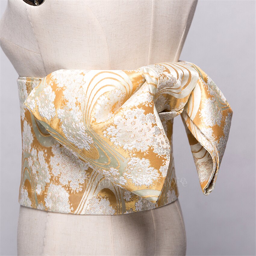 14Colors Traditional Japanese Yukata Kimono Obi Belt Floral Print Cummerbunds Bow-knot Noble Retro Japanese Waistband