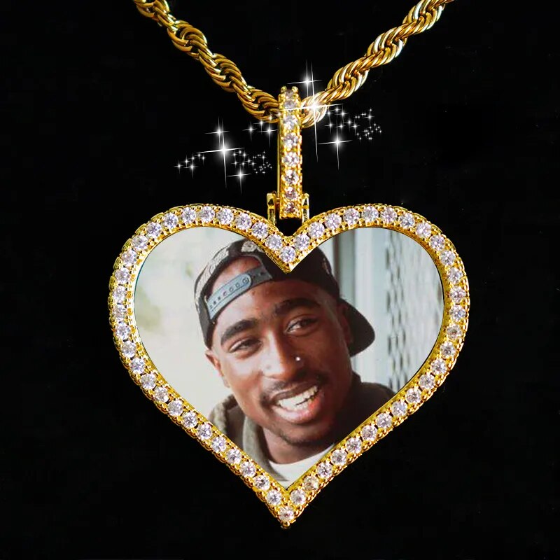 D&amp;Z Custom Made Photo Heart Medallions Necklace &amp; Pendant With 4mm Tennis Chain AAA Cubic Zircon Men&#39;s Hip hop Jewelry