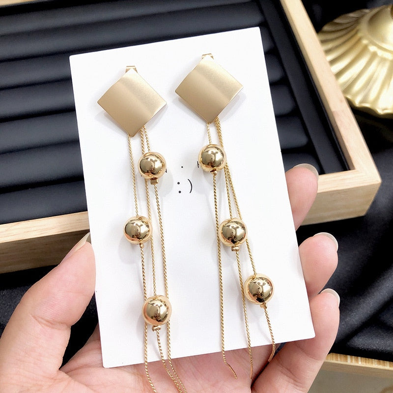 2022 Korean Earings Crystal Pearl Tassel Earrings Geometric Pendant Bride Wedding Jewelry Gift Earrings For Women