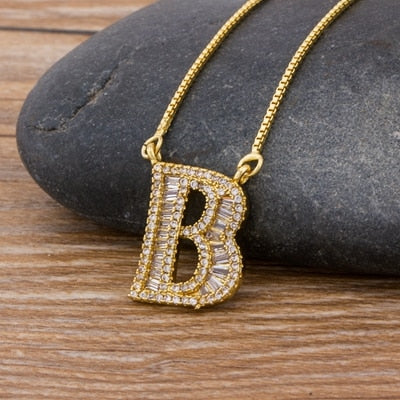 Luxury Gold Color A-Z 26 Letters Necklace CZ Pendant for Women Cute  Initials Name Necklace Fashion Party Wedding Jewelry Gift