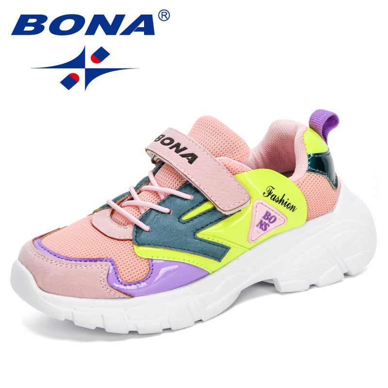 BONA 2020 New Designers Trendy Sneakers Children Sport Shoes Tenis Kids Basket Footwear Lightweight Breathable Jogging Walking