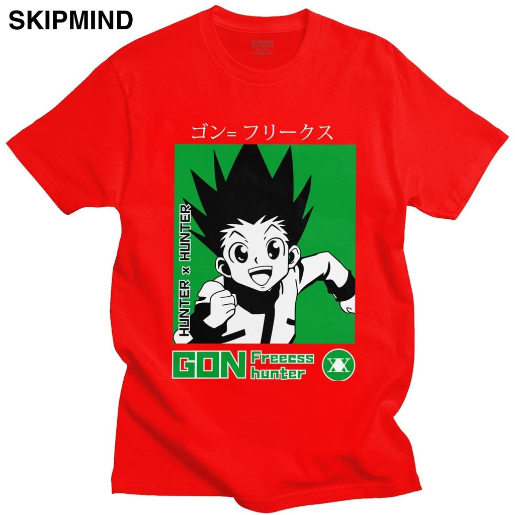 Trendy Men T Shirt Hunter X Hunter Short Sleeved Cotton Tee Round Neck Leisure Gon Freecss T-shirt Japanese Manga Anime Tshirt