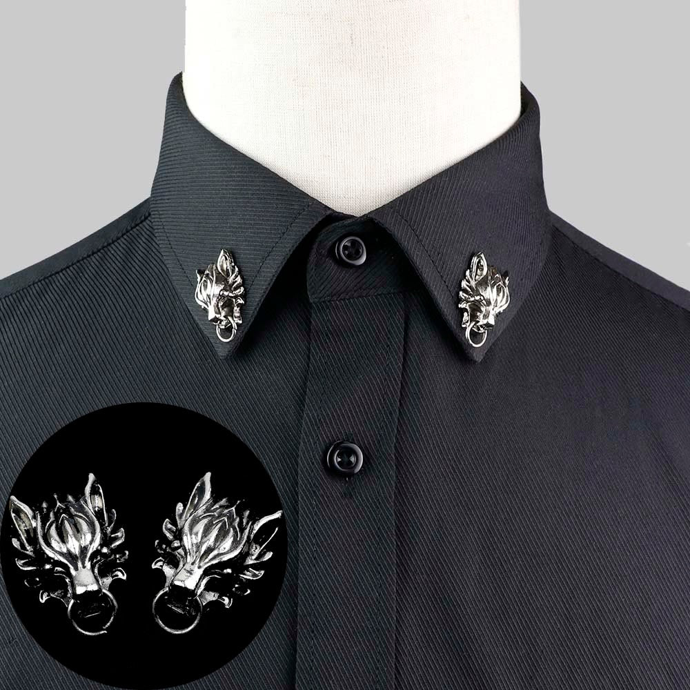 1 Pair Trendy Suit Shirt Collar Pin Tree Leaf Dragon Leopard Hollowed Triangle Crown Brooches For Men Women Daily Wear Accessory