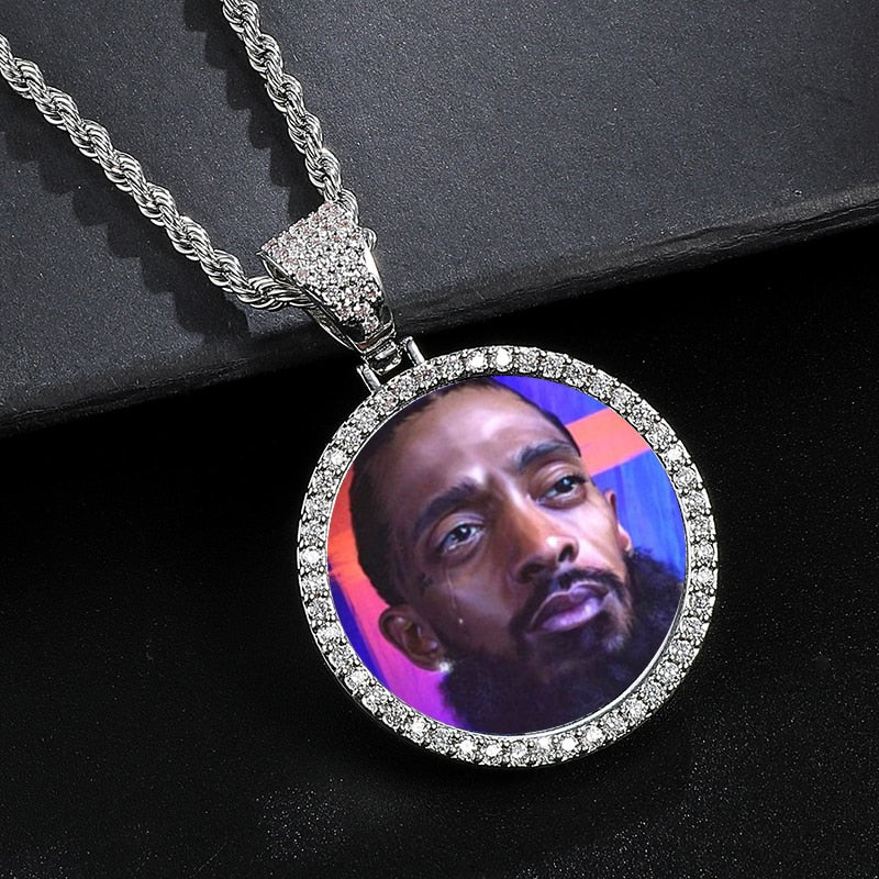 D&amp;Z Custom Photo Memory Medallions Solid Pendant With Tennis Chain Hip Hop Jewelry Personalized Cubic Zircon Chains Gift