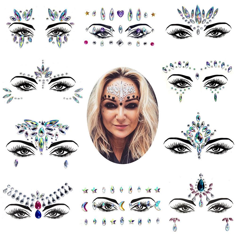 Hot Sale Music Festival 3D Crystal Sticker Bohemia Style Face Fashion Accessory Forehead Stage Decor Temporary Tattoo Sticker
