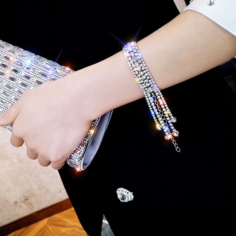 FYUAN Fashion Full Rhinestone Bracelet For Women 2019 Shiny Long Tassel Crystal Bracelets &amp; Bangles Jewelry Gifts