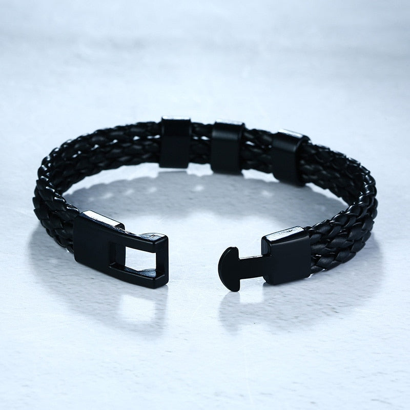 Black Braided Leather Bracelet With Name Personalized Custom Beads Bangle Bracelet for Men Husband Family Gifts