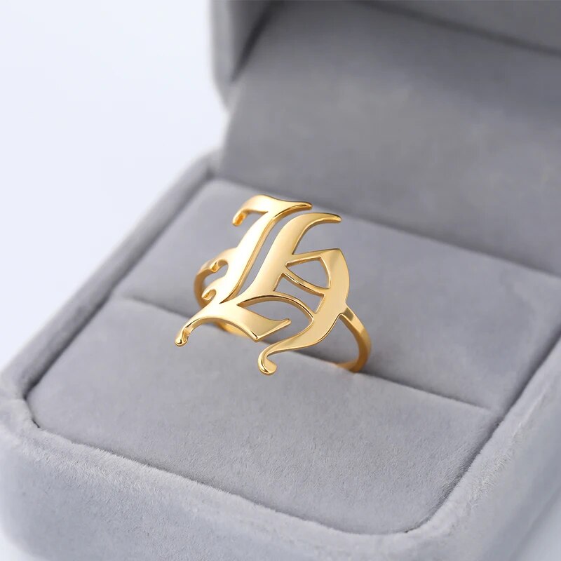 Capital A-Z Initial Letter Ring Stainless Steel Custom Jewelry Punk Anillos Mujer Old English Ring for Men BFF Jewelry Gift