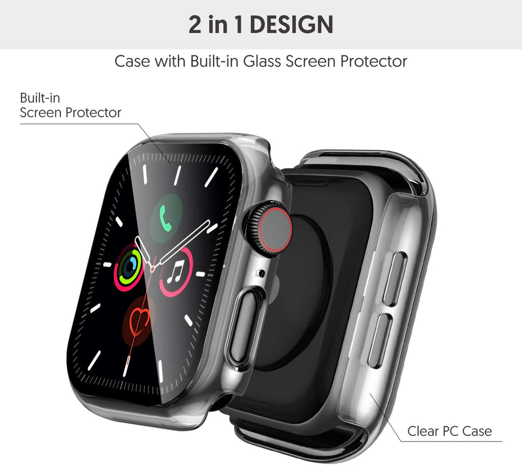 HD Case for Apple Watch Series 6 SE 5 3 40mm 44mm Built-in Tempered Glass Full Screen Protector Bumper Cover iWatch Accessories