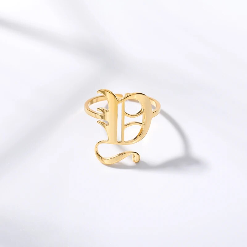 Capital A-Z Initial Letter Ring Stainless Steel Custom Jewelry Punk Anillos Mujer Old English Ring for Men BFF Jewelry Gift