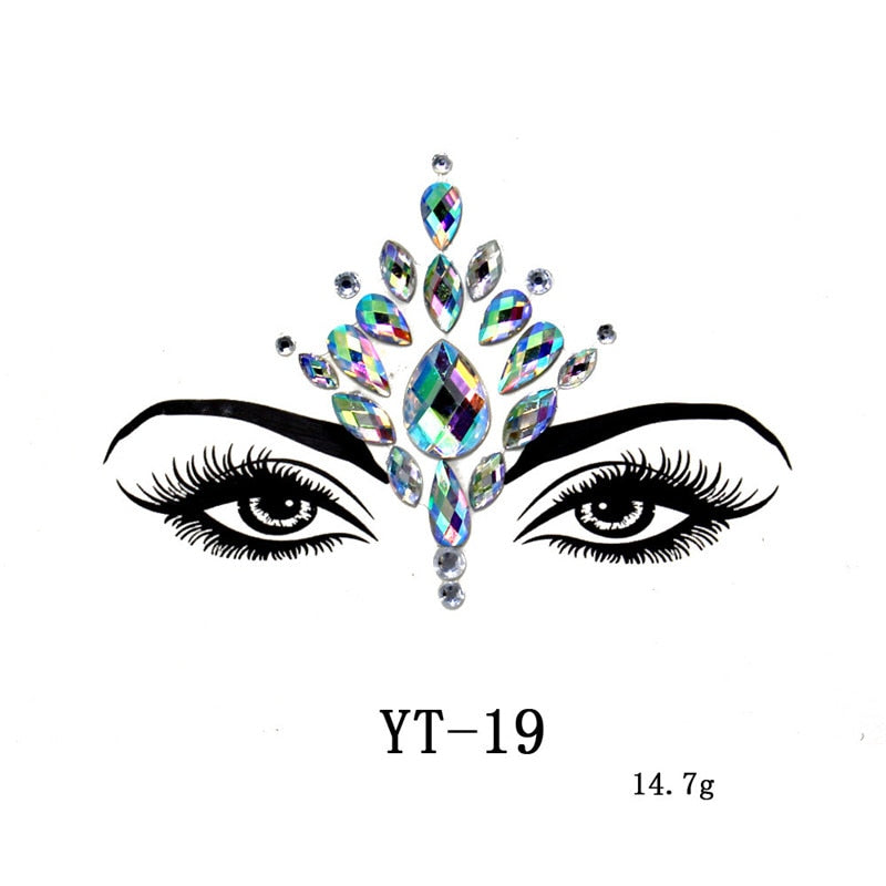 Hot Sale Music Festival 3D Crystal Sticker Bohemia Style Face Fashion Accessory Forehead Stage Decor Temporary Tattoo Sticker