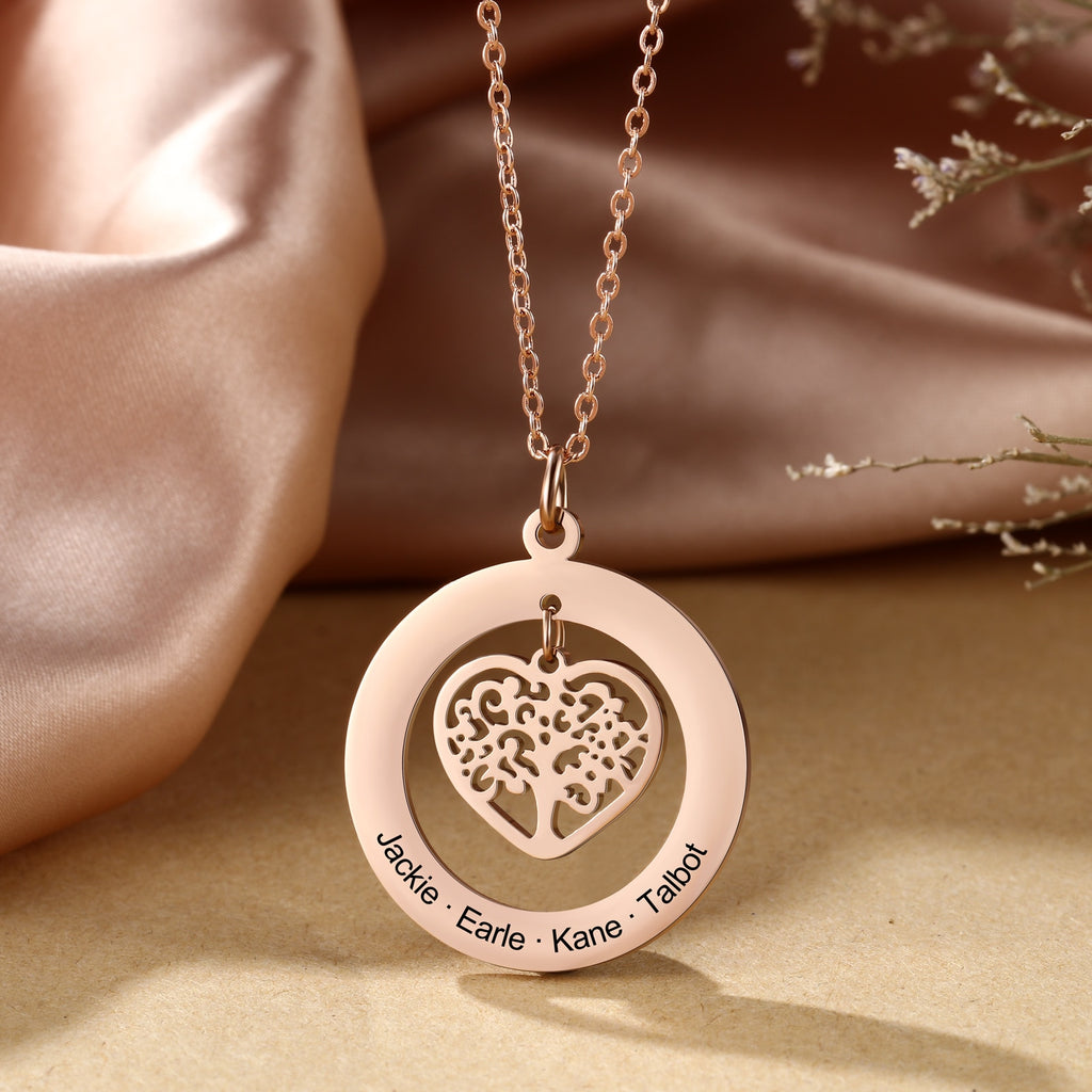 JewelOra Personalized Tree of Life Engrave Name Necklace Silver Color Round Customized Necklaces & Pendants Family Gifts