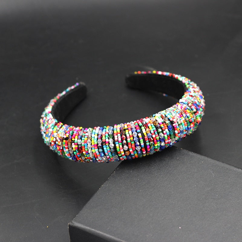 Catwalk Luxury Personality Color Rhinestone Headband New Baroque Fashion Crystal Beads Headband For Women 702