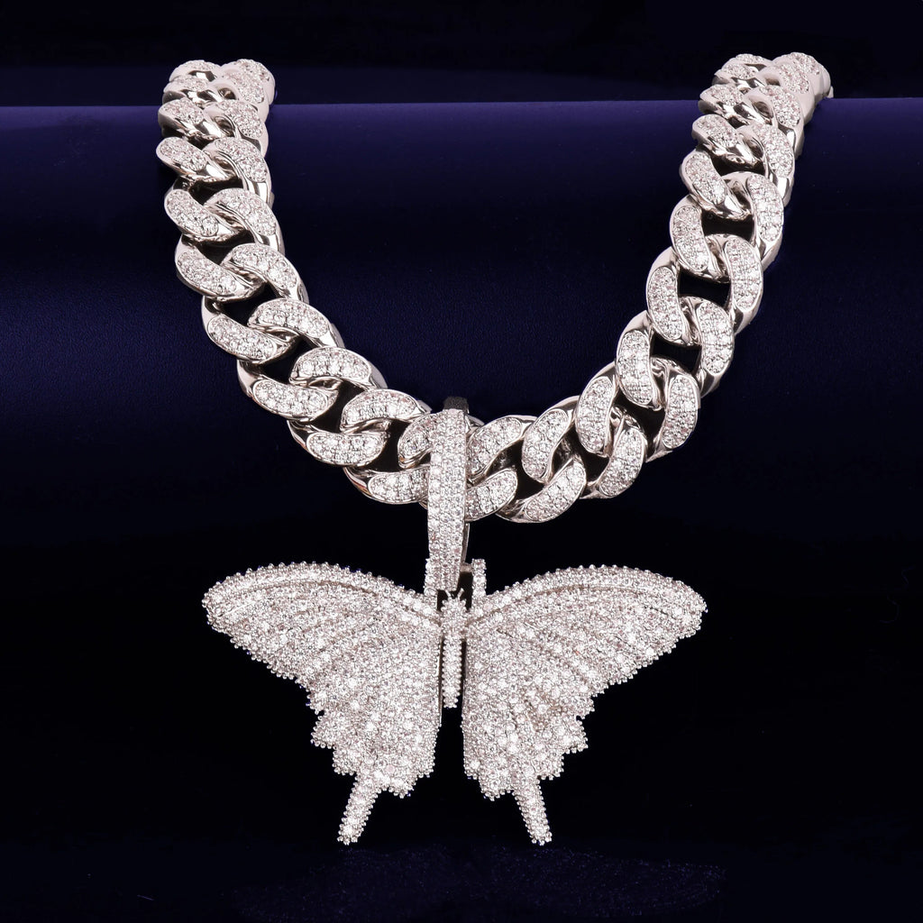 Butterfly Pendant Gold Color Plated Necklace Bling AAA Zircon Men&#39;s Hip Hop Jewelry