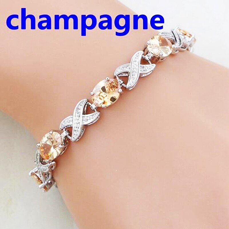 Elegant Green Oval Crystal Cross Link Bracelet Luxury Fashion Accessories Tennis Bracelet for Women