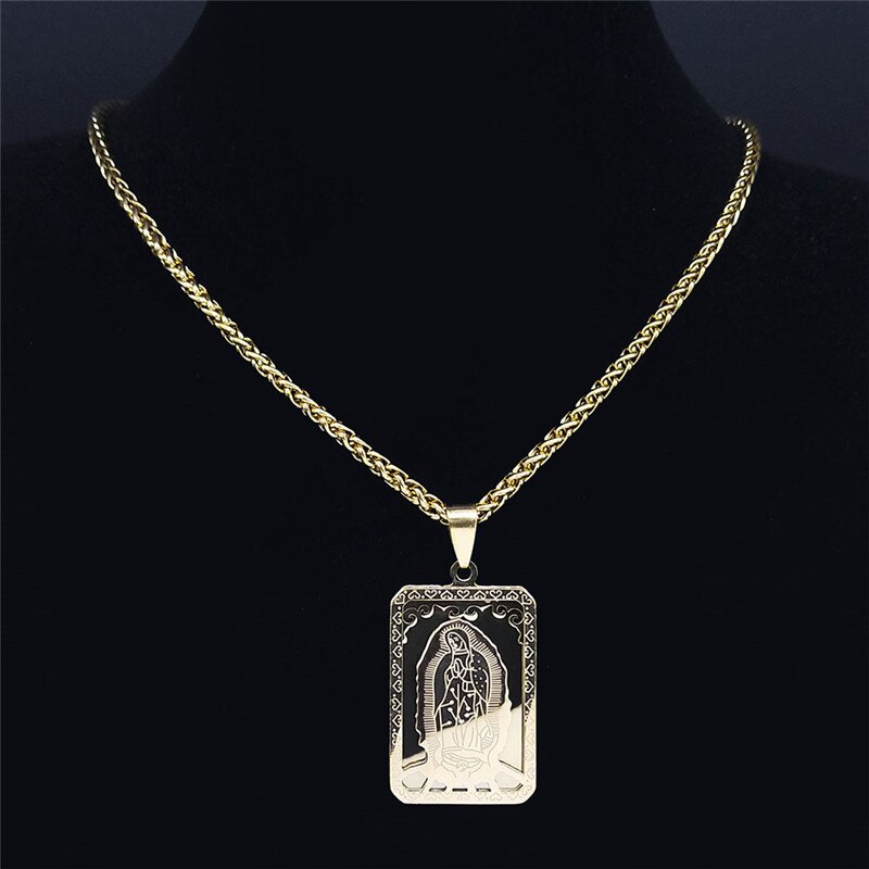 Hip Hop Virgin Mary Medal Our Lady of Guadalupe Necklace Stainless Steel Pendant Necklace Women/Men Jewelry virgen de guadalupe